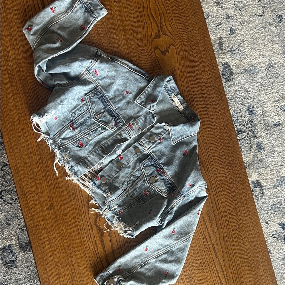Embroidered Cherries Jean Jacket